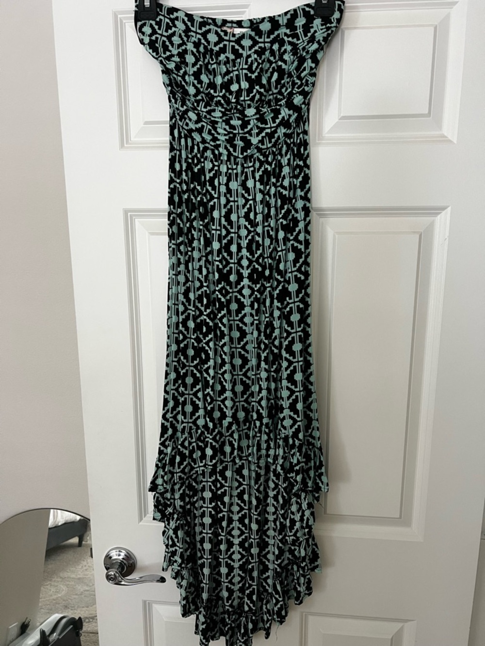 Mini Chica High-Low Printed Strapless Maxi Dress in Mint and Black